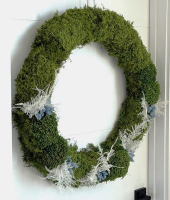 Preserved Mixed Moss and Folia Holiday Wreath | Greenwalls By Botanical Designs - Blue and White