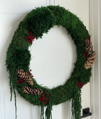 Preserved Mixed Moss and Folia Holiday Wreath | Greenwalls By Botanical Designs - Red and Green